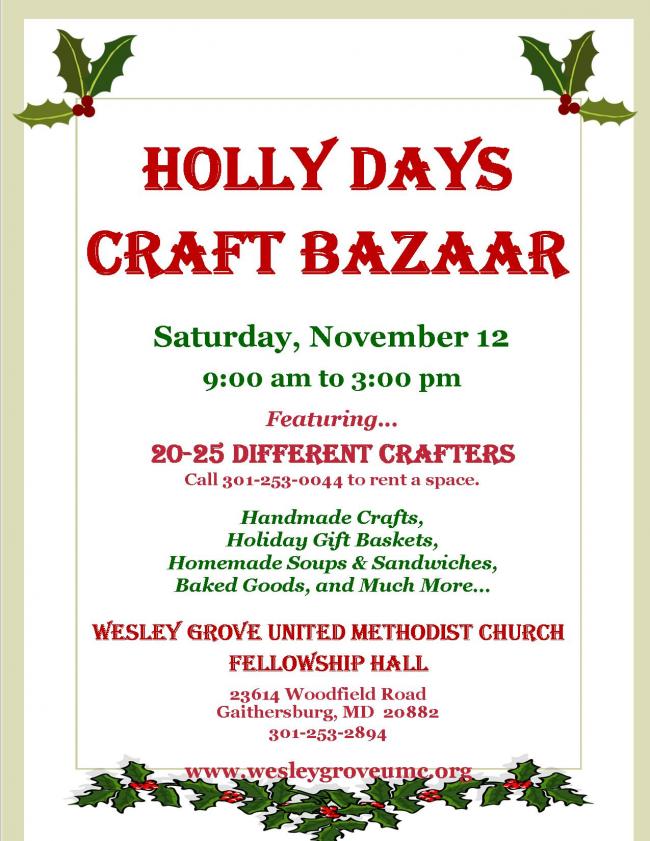 Holly Days Craft Bazaar and Luncheon | Wesley Grove United Methodist Church